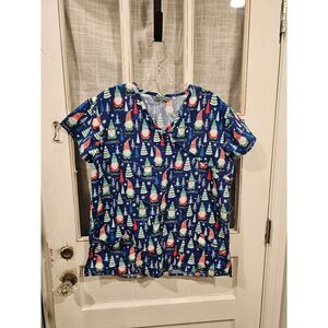 Wear for‎ Care Christmas Gnomes Scrub Top